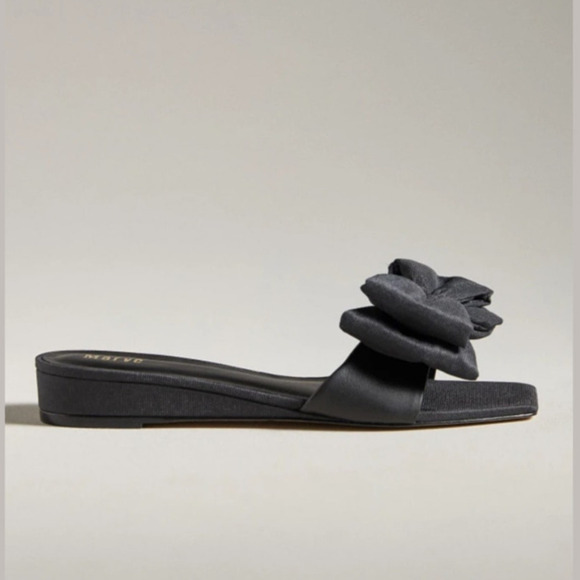 Maeve by Anthropologie Bow Micro Wedge Sandals in Black Size10 NEW - Picture 2 of 8